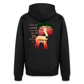 Alpaka Blicke nur zurück um zu sehen wie weit du - Unisex Premium Bio Zip Hoodie - Schwarz - Hinten - Nico (187cm)