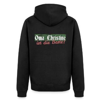 Oma Christine - Unisex Premium Bio Zip Hoodie - Schwarz - Hinten - Nico (187cm)