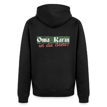 Oma Karin - Unisex Premium Bio Zip Hoodie - Schwarz - Hinten - Nico (187cm)