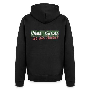 Oma Gisela - Unisex Premium Bio Zip Hoodie - Schwarz - Hinten - Nico (187cm)