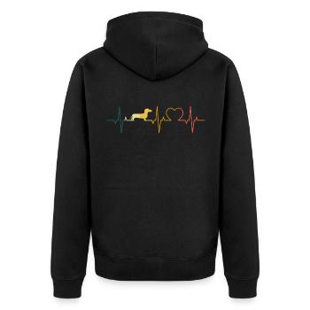 Dackel Herzschlag Retro Dachshund Herz EKG Hunde - Unisex Premium Bio Zip Hoodie - Schwarz - Hinten - Nico (187cm)