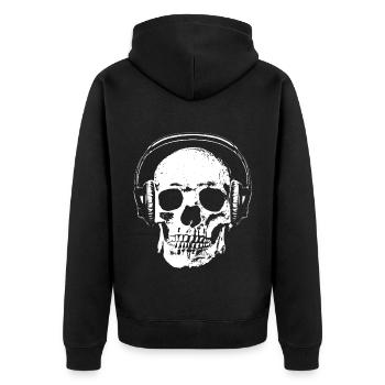 Skull with headphones - Unisex Premium Organic Zip Hoodie - black - Back - Nico (187cm)