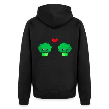 Broccoli Couple Love Comic - Unisex Premium Organic Zip Hoodie - black - Back - Nico (187cm)