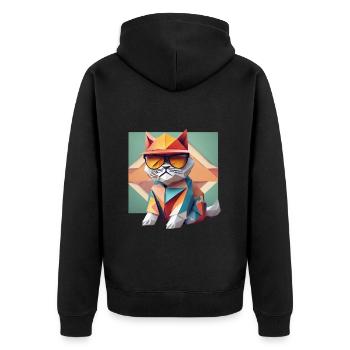 Coole Katze im Origami-Style VI - Unisex Premium Bio Zip Hoodie - Schwarz - Hinten - Nico (187cm)