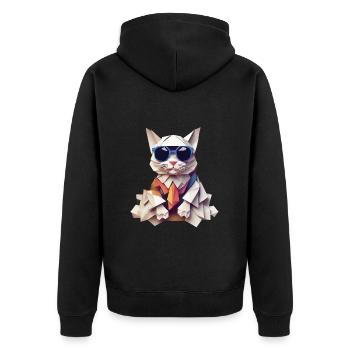 Chat cool en origami style IX - Veste à capuche bio Premium Unisexe - noir - Dos - Nico (187cm)