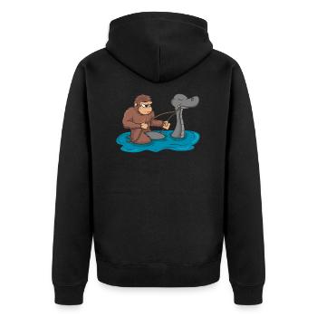 Bigfoot reitet Nessie Loch Ness Sasquatch Geschenk - Unisex Premium Bio Zip Hoodie - Schwarz - Hinten - Nico (187cm)