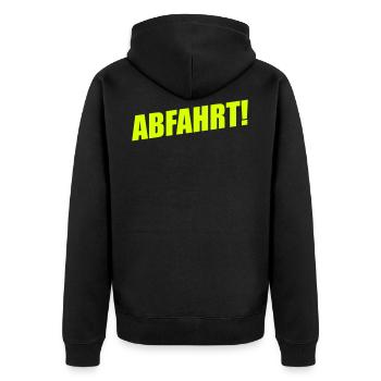 ABFAHRT - Unisex Premium Bio Zip Hoodie - Schwarz - Hinten - Nico (187cm)