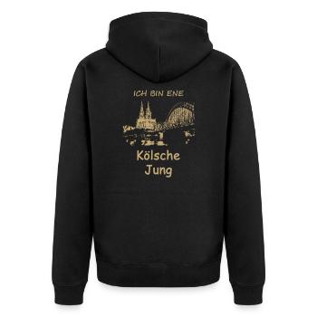 "ICH BIN ENE KÖLSCHE JUNG" 5 - Unisex Premium Bio Zip Hoodie - Schwarz - Hinten - Nico (187cm)