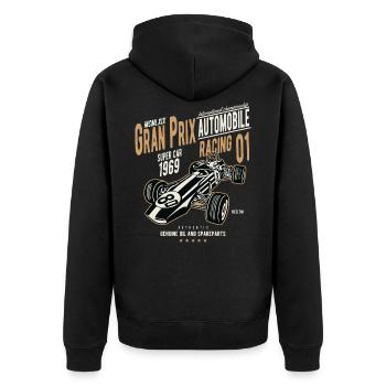 GRAND PRIX SUPER CAR - Vintage Rennwagen Motiv - Unisex Premium Bio Zip Hoodie - Schwarz - Hinten - Nico (187cm)