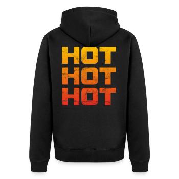 Hot Hot Hot - gradient Viniage rouge jaune - Veste à capuche bio Premium Unisexe - noir - Dos - Nico (187cm)