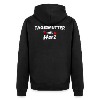 Tagesmutter mit Herz - weiß - Unisex Premium Bio Zip Hoodie - Schwarz - Hinten - Nico (187cm)