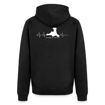 Airedale Terrier Heartbeat Geschenk - Unisex Premium Bio Zip Hoodie - Schwarz - Hinten - Nico (187cm)