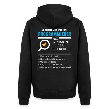 Vertrau mir ich bin Programmierer Nerd Geek - Unisex Premium Bio Zip Hoodie - Schwarz - Hinten - Nico (187cm)