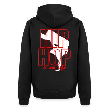 hip hop is my life - Unisex Premium Bio Zip Hoodie - Schwarz - Hinten - Nico (187cm)