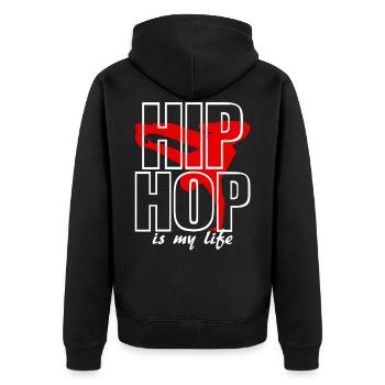 hip hop is my life - Unisex Premium Organic Zip Hoodie - black - Back - Nico (187cm)