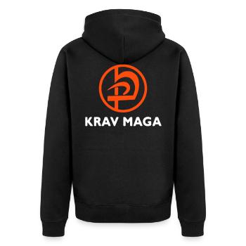 Krav Maga Mixed Martial Arts Selbstverteidigung - Unisex Premium Bio Zip Hoodie - Schwarz - Hinten - Nico (187cm)