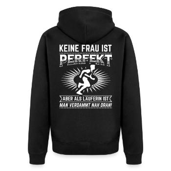 Laufen Läuferin Hobbysportler Musik Sportschuhe - Unisex Premium Bio Zip Hoodie - Schwarz - Hinten - Nico (187cm)