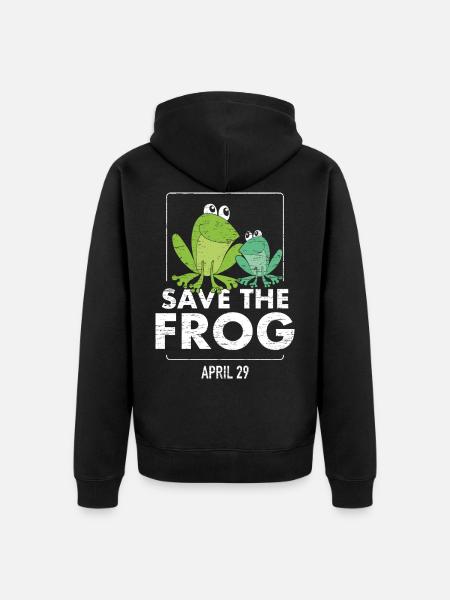 Zapisz Żaba Światowy Dzień Żaby - Ekologiczna rozpinana bluza z kapturem Premium unisex - czarny