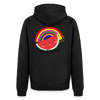SUMMER Motif/MELONE - Unisex Premium Organic Zip Hoodie - black - Back - Nico (187cm)