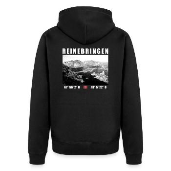 Reinebringen auf den Lofoten in Norwegen - Unisex Premium Bio Zip Hoodie - Schwarz - Hinten - Nico (187cm)