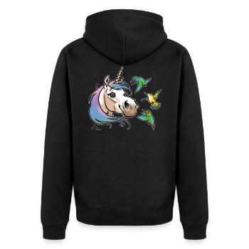 Einhorn und Kolibris (weisse Umrisse - Unisex Premium Organic Zip Hoodie - black - Back - Nico (187cm)