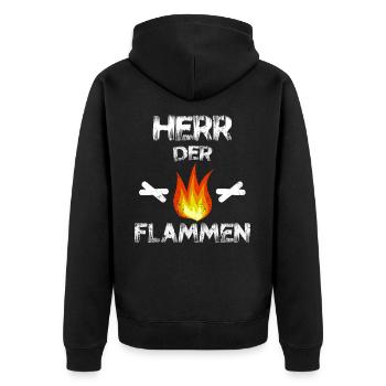 Herr der Flammen - Camping Grillmeister Feuerwehr - Unisex Premium Bio Zip Hoodie - Schwarz - Hinten - Nico (187cm)