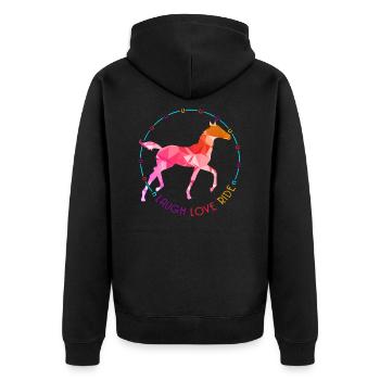 Laugh Love Ride Horse Riding Animal Lover Gift - Unisex Premium Organic Zip Hoodie - black - Back - Nico (187cm)