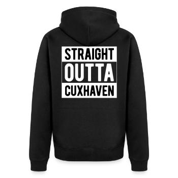 Cuxhaven straight outta cuxhaven - Unisex Premium Bio Zip Hoodie - Schwarz - Hinten - Nico (187cm)