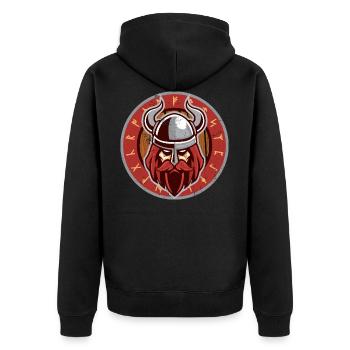 Wikinger Odin | Rabengott Krieger Walhalla Valknut - Unisex Premium Bio Zip Hoodie - Schwarz - Hinten - Nico (187cm)