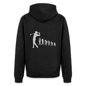 Evolution Golf Golfer Entwicklung Steinzeit - Unisex Premium Bio Zip Hoodie - Schwarz - Hinten - Nico (187cm)