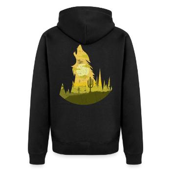 Heulender Wolf bei Vollmond | Rudel Mond Geschenk - Unisex Premium Bio Zip Hoodie - Schwarz - Hinten - Nico (187cm)