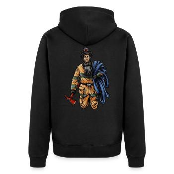 Illustration de pompier - Héros de pompier - Veste à capuche bio Premium Unisexe - noir - Dos - Nico (187cm)
