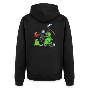 Sensenmann Reitet T Rex Halloween Reaper Geschenk - Unisex Premium Bio Zip Hoodie - Schwarz - Hinten - Nico (187cm)