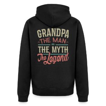 Father's Day T-shirt - Grandpa Man Myth Legend - Veste à capuche bio Premium Unisexe - noir - Dos - Nico (187cm)