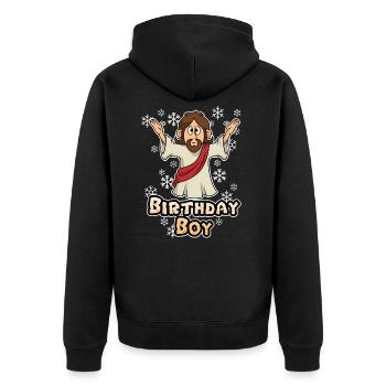 Jesus Birthday Boy - Unisex Premium Bio Zip Hoodie - Schwarz - Hinten - Nico (187cm)