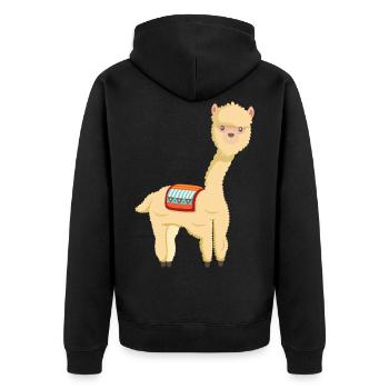 Alpaca - cute animal with blanket on the back - Unisex Premium Organic Zip Hoodie - black - Back - Nico (187cm)