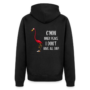 C´mon inner peace i don´t have all day! - Unisex Premium Bio Zip Hoodie - Schwarz - Hinten - Nico (187cm)