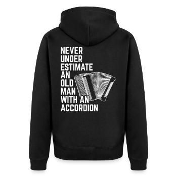 never under estimate an old man with an accordion - Unisex Premium Bio Zip Hoodie - Schwarz - Hinten - Nico (187cm)