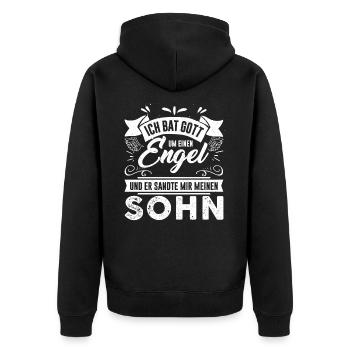 Ich bat Gott um einen Engel - Unisex Premium Bio Zip Hoodie - Schwarz - Hinten - Nico (187cm)