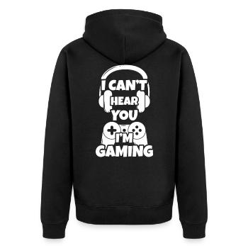 Gaming Online Game Nerd Geek Retro Computer - Unisex Premium Bio Zip Hoodie - Schwarz - Hinten - Nico (187cm)