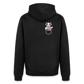 Pocket Cute Cow - Unisex Premium Organic Zip Hoodie - black - Back - Nico (187cm)