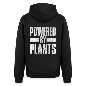 Powered By Plants - Vegan - Unisex Premium Bio Zip Hoodie - Schwarz - Hinten - Nico (187cm)