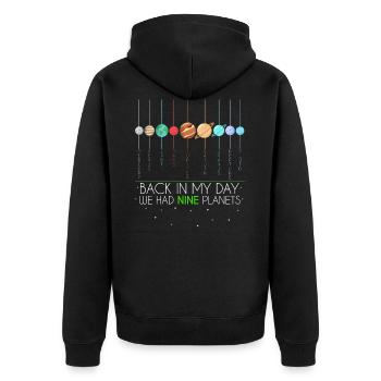 9 Planets Planets - Unisex Premium Bio Zip Hoodie - Schwarz - Hinten - Nico (187cm)