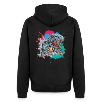 Dinosaurier T-Rex - Unisex Premium Bio Zip Hoodie - Schwarz - Hinten - Nico (187cm)