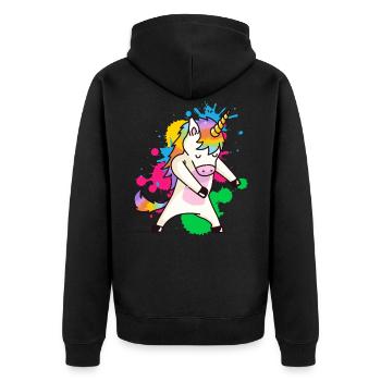 Floss Dance Einhorn - Unisex Premium Bio Zip Hoodie - Schwarz - Hinten - Nico (187cm)