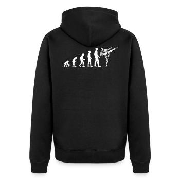 Evolution Taekwondo, Karate in weiss - Unisex Premium Bio Zip Hoodie - Schwarz - Hinten - Nico (187cm)