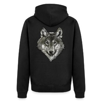 Wolf - Unisex Premium Bio Zip Hoodie - Schwarz - Hinten - Nico (187cm)