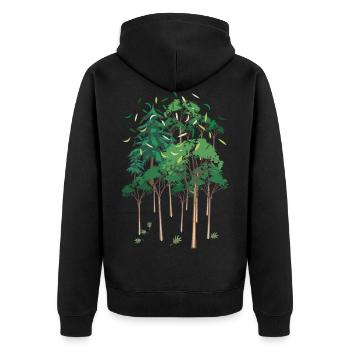 01 Grüner Wald Bäume Blätter Natur - Unisex Premium Bio Zip Hoodie - Schwarz - Hinten - Nico (187cm)