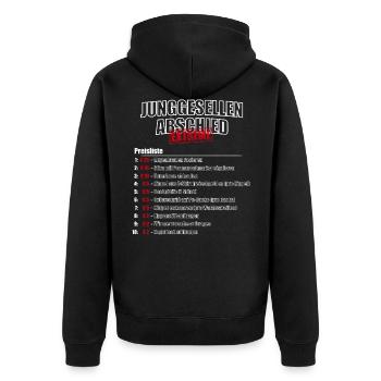Junggesellenabschied Bräutigam EXTREME - weiß - Unisex Premium Bio Zip Hoodie - Schwarz - Hinten - Nico (187cm)