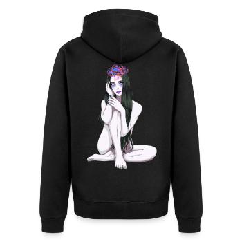 Jolie femme nue fleurs printemps nature fille - Veste à capuche bio Premium Unisexe - noir - Dos - Nico (187cm)